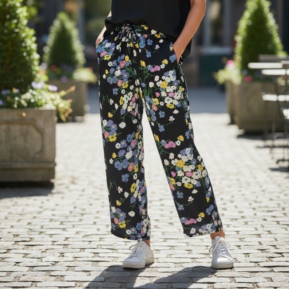 Asos Women's Size 2 Casual Pants Dark Gray Purple Yellow White Green Floral